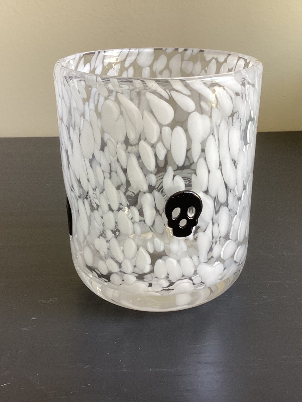 NWOT Skull 17oz Glass White Speckled Gothic Juice Heavy Glass Brand New